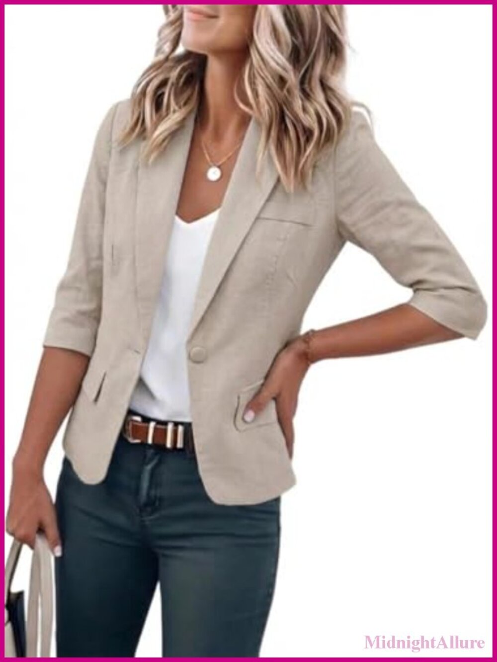 Womens Cropped Cotton Blend Blazer 3/4 Sleeve Lightweight Business Casual